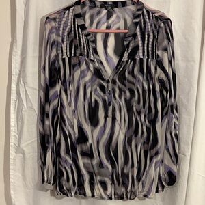 Alfani Women's Black and Purple Patterned Blouse